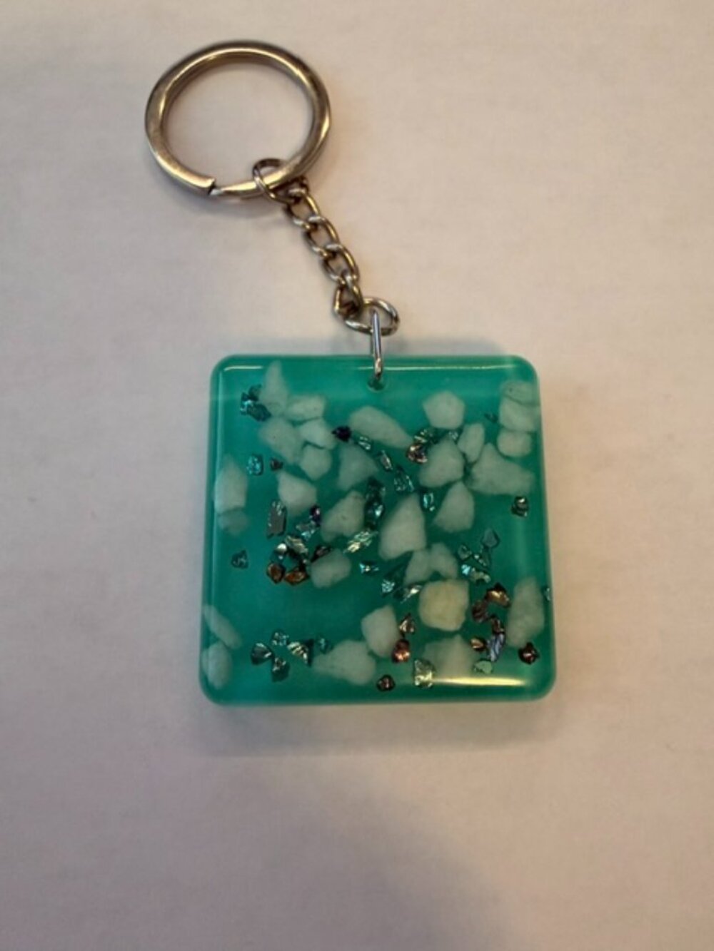 Handmade Seafoam Teal Resin Square Keychain
